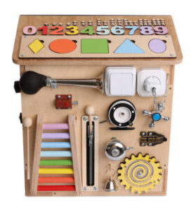 busy board house isolated on white. baby sensory toy