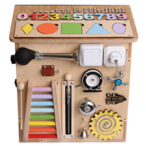 busy board house isolated on white. baby sensory toy